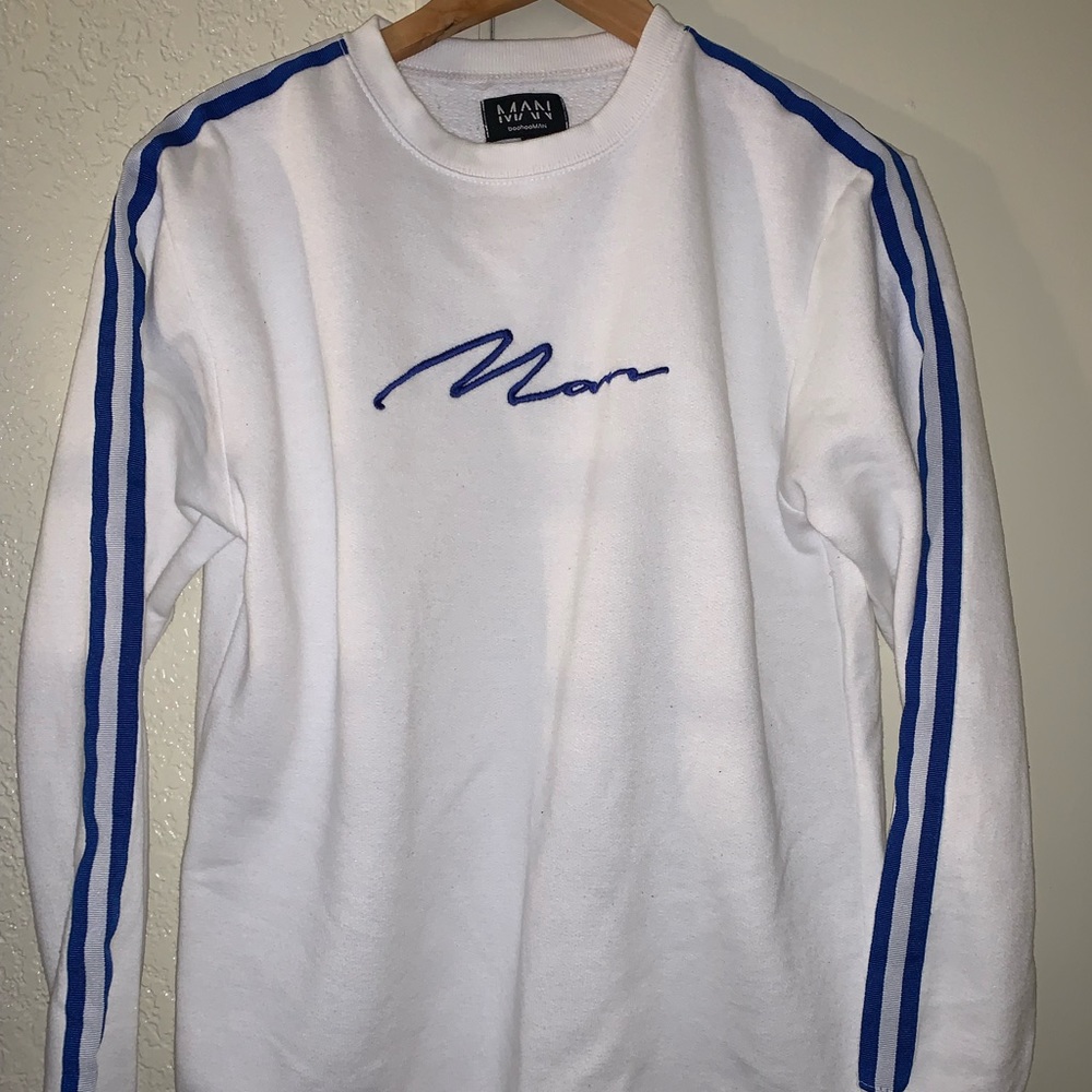 Mens boohooMAN White & Blue Crewneck Sweatshirt